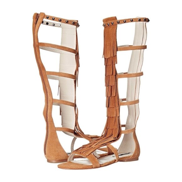 Alice + Olivia Toffee Oily Suede Fringed Paula Gladiator Sandal - Picture 1 of 9